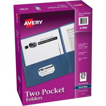 Avery Two Pocket Folders, Holds up to 40 Sheets, 25 Dark Blue Folders (47985)