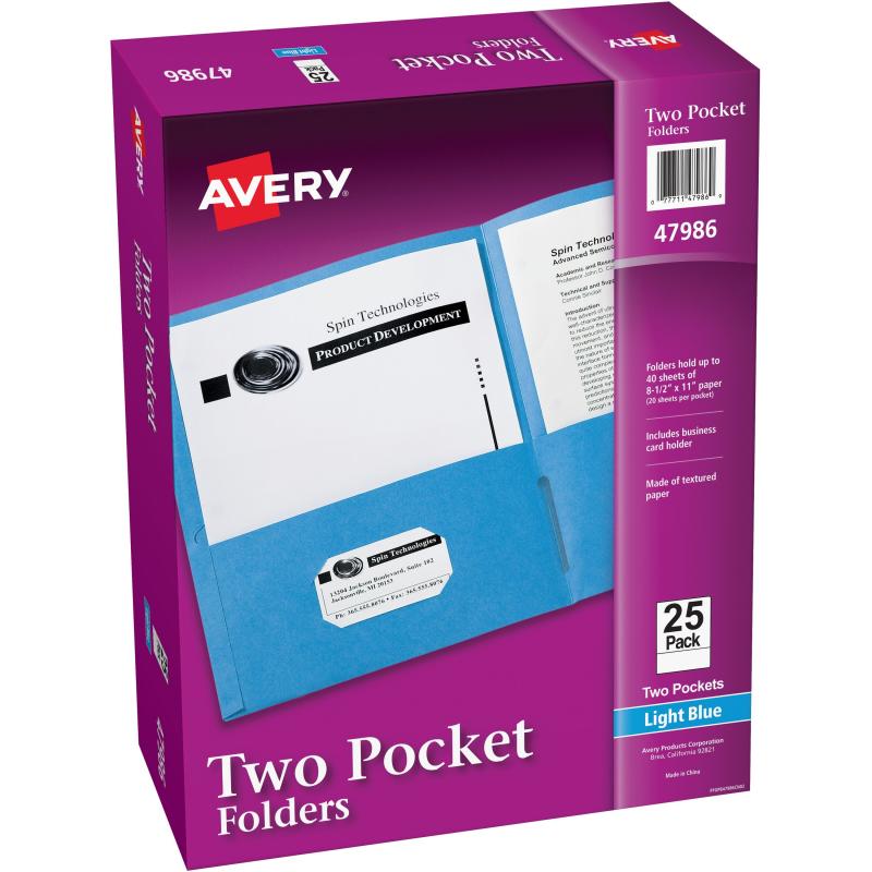 Avery Two Pocket Folders, Holds up to 40 Sheets, 25 Light Blue Folders (47986)