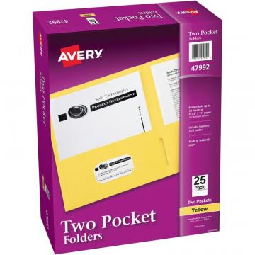 Avery Two Pocket Folders, Holds up to 40 Sheets, 25 Yellow Folders (47992)