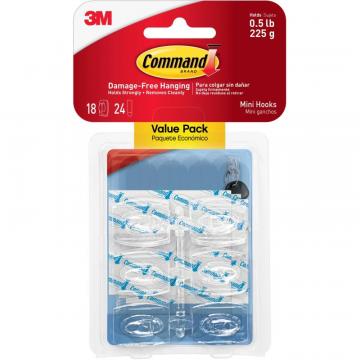 3M Command Mini Clear Hooks with Clear Strips