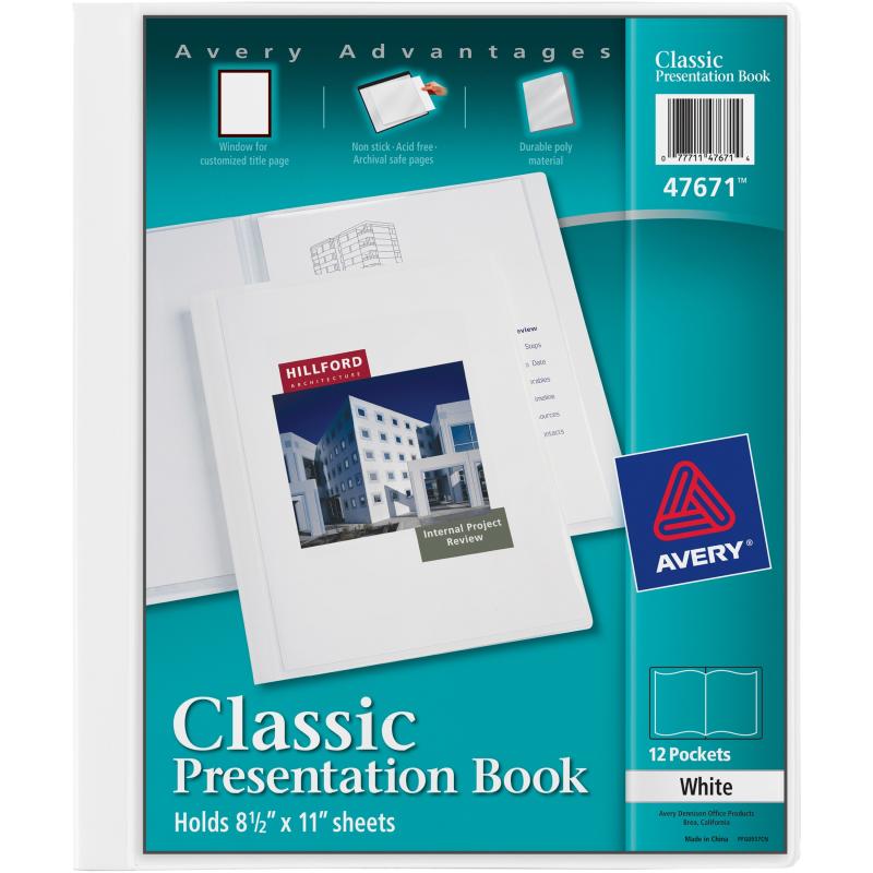 Avery White Presentation Book, Clear Window Front, 12 Pockets (47671)