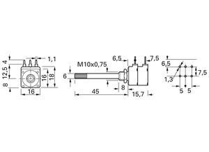 Piher Carbon dual potentiometer, 25 kΩ, 0,2 W, Solder pin