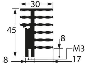 Fischer Profile heatsink for clip-on transistor attachment, 4.1 K/W, Aluminium, black anodised