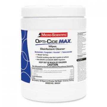 Micro-Scientific Opti-Cide Max Disinfectant Wipes, 6 x 6.75, White, 160/Canister, 12 Cans