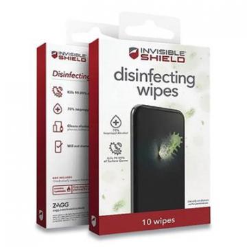 ZAGG InvisibleShield Disinfecting Wipes for Electronic Devices, Spun Fiber, 3 x 3, 10/Pack