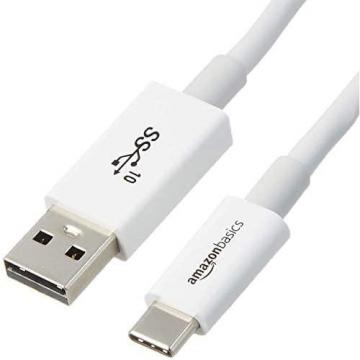 Amazon Basics USB Type-C to USB-A Male 3.1 Gen2 Cable - 3 Feet (0.9 m) - White