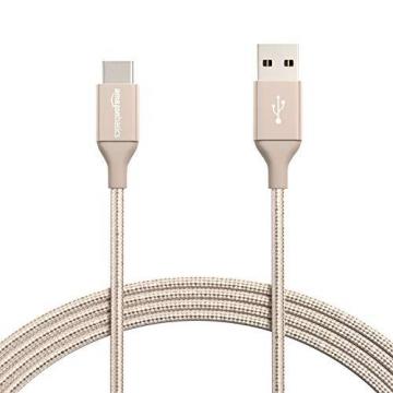 Amazon Basics Double Braided Nylon USB Type-C to Type-A 2.0 Male Cable, 10 Feet (3 m) - Gold