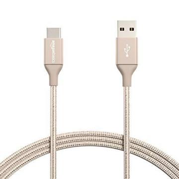 Amazon Basics Double Braided Nylon USB Type-C to Type-A 2.0 Male Cable, 6 feet, Gold