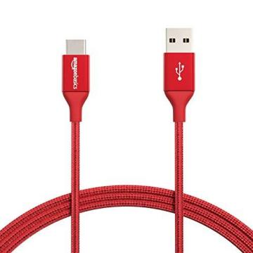 Amazon Basics Double Braided Nylon USB Type-C to Type-A 2.0 Male Cable, 6 feet, Red