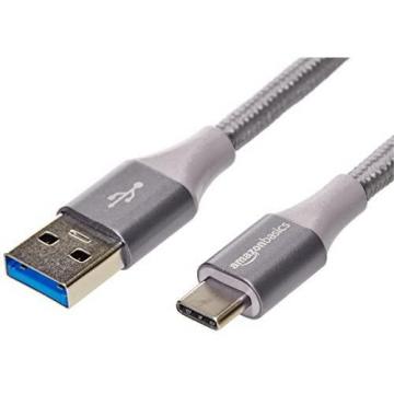 Amazon Basics Double Braided Nylon USB Type-C to Type-A 3.1 Gen 2 Cable, 3 Feet (0.9 m) - Dark Grey