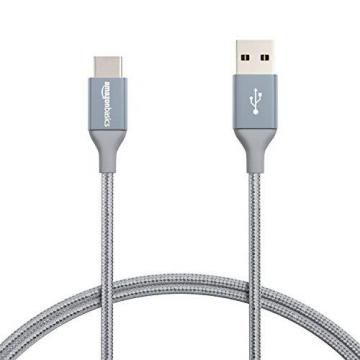 Amazon Basics Double Braided Nylon USB Type-C to Type-A 2.0 Male Cable, 3 feet, Dark Grey