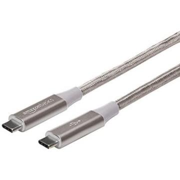 Amazon Basics Double Braided Nylon USB Type-C to Type-C 3.1 Gen 1 Cable, 3 Feet (0.9 m) - Silver