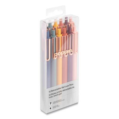 Poppin Luxe Gel Pen, Retractable, Fine 0.7 mm, Black Ink, Assorted Barrel Colors, Dozen