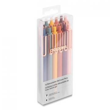 Poppin Luxe Gel Pen, Retractable, Fine 0.7 mm, Black Ink, Assorted Barrel Colors, Dozen
