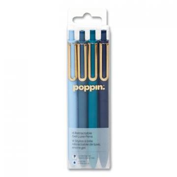 Poppin Luxe Gel Pen, Retractable, Fine 0.7 mm, Blue Ink, Assorted Barrel Colors, 4/Pack