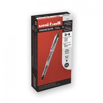 uni-ball VISION ELITE Stick Roller Ball Pen, Bold 0.8mm, Black Ink, White/Black Barrel