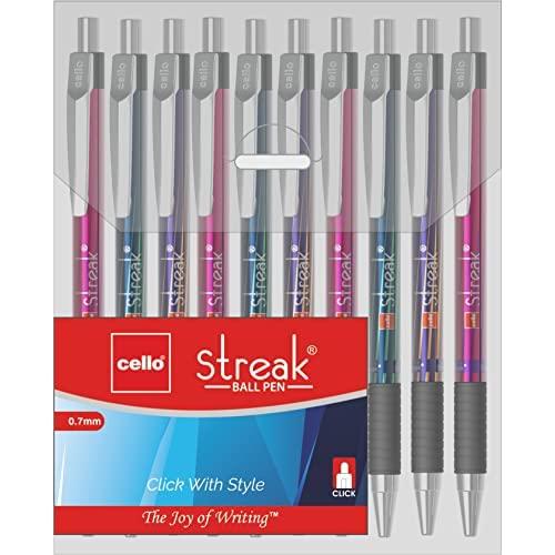 BIC Cello Streak Ball Pen - Pack of 10 pens| Blue and Black ink, Ball Pen Set
