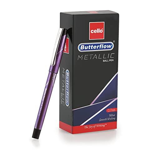 BIC Cello Butterflow Metallic Ball Pen -10pc PVC Box I Blue Ink Colour