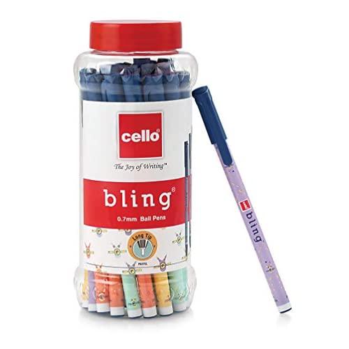 BIC Cello Bling Pastel Ball Pens (25 Pens Jar - Blue), Ballpen set with different body foils