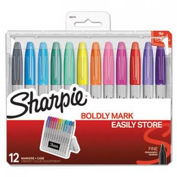Sharpie Permanent Markers w/Storage Case, Fine Bullet Tip, Assorted Colors, Dozen (1983179)