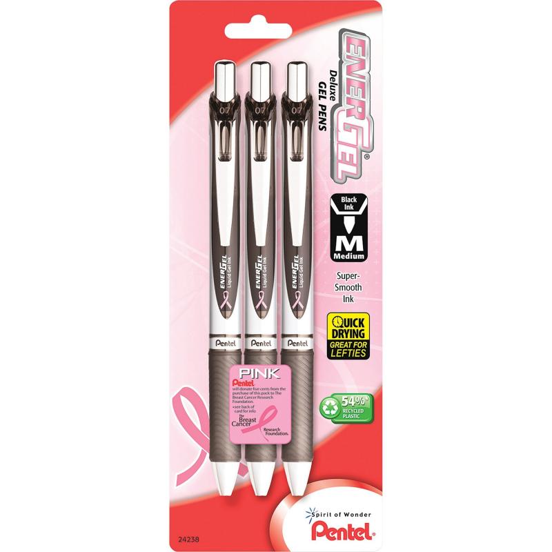 Pentel EnerGel Pink BCA Ribbon RTX Liquid Gel Pens