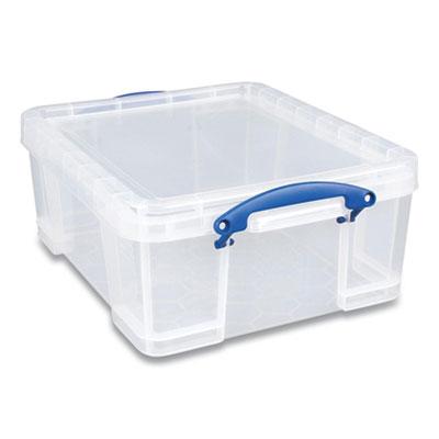 Really Useful Box Snap-Lid Storage Bin, 4.49 gal, 11" x 18" x 4", Clear/Blue, 4/Pack