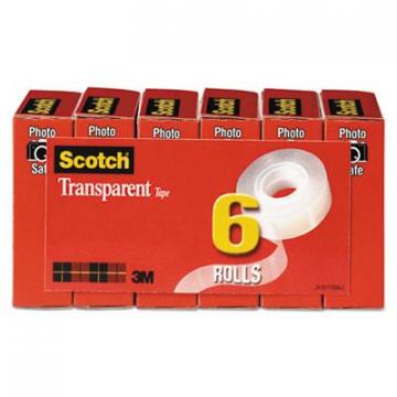 3M Scotch Transparent Tape, 1" Core, 0.75" x 83.33 ft, Transparent, 6/Pack