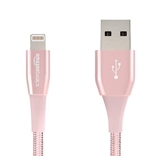 Amazon Basics Double Nylon Braided USB A Cable with Lightning Connector, Collection, 10 cm Rose Gold