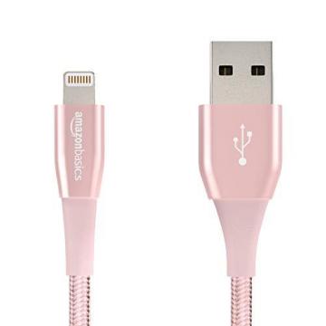 Amazon Basics Double Nylon Braided USB A Cable with Lightning Connector, Collection, 10 cm Rose Gold