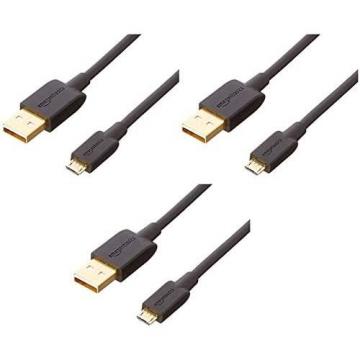 Amazon Basics Micro USB Charging Cable for Android Phones with Gold Plated Connectors 3ft Black 3pk