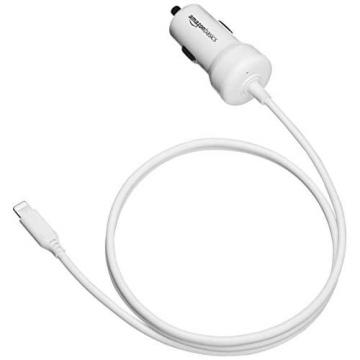 Amazon Basics Apple Certified High Speed Lightning Car Charger with Straight Cable 3 ft White