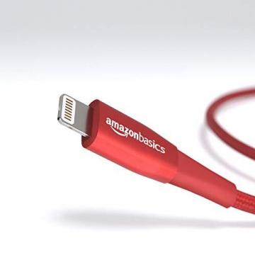 Amazon Basics Double Nylon Braided Apple Certified Lightning to USB Cable, Premium, 10 ft Red