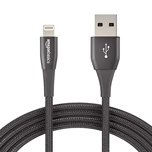 Amazon Basics Double Nylon Braided Apple Certified Lightning to USB Extra Tough Cable, 10 ft Black