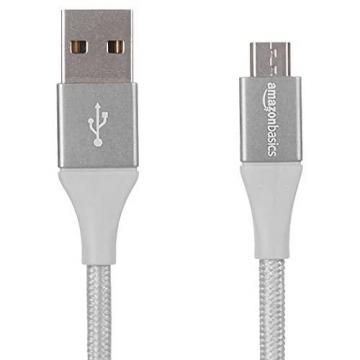 Amazon Basics Double Braided Nylon Micro USB Charging Cable for Android Phones (6 ft, Silver)