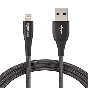 Amazon Basics Double Nylon Braided Apple Certified Lightning to USB Extra Tough Cable, 6 ft Black