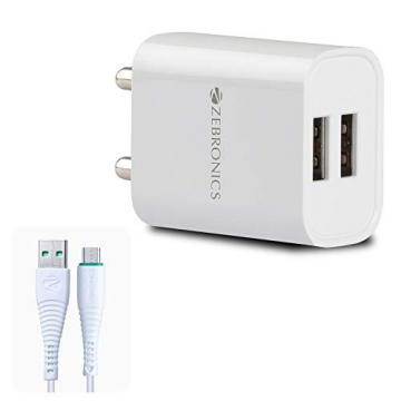 ZEBRONICS Zeb-MA5222 USB Charger Adapter with 1 Metre Micro USB Cable, 2 USB Ports, White