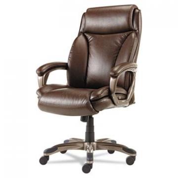 Alera Veon Series Executive High-Back Leather Chair, Brown Seat/Brown Back, Bronze Base