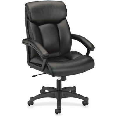 HON Basyx HVL151 Executive High-Back Leather Chair, Black Seat/Black Back, Black Base