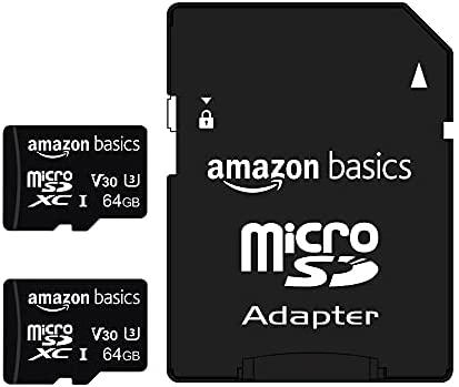 Amazon Basics 64GB microSDXC Memory Card with Full Size Adapter, A2, U3, 2-Pack