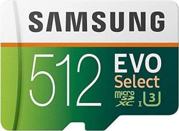Samsung EVO Select Micro SD Memory Card with Adapter, 512GB microSDXC UHS-I U3