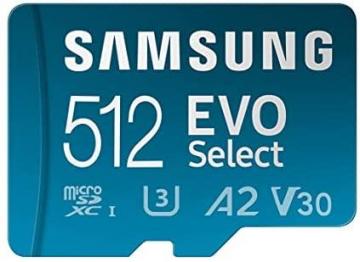 Samsung EVO Select + Adapter 512GB microSDXC 130MB/s Full HD & 4K UHD, UHS-I, U3, A2