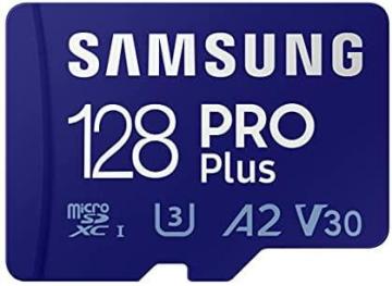 Samsung Pro Plus Micro SD Memory Card + Adapter, 128GB microSDXC, Up to 160MB/s UHS-I, U3, A2, V30