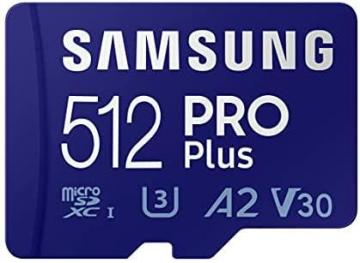 Samsung PRO Plus + Adapter 512GB microSDXC Up to 160MB/s UHS-I, U3, A2, V30