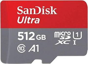 SanDisk 512GB Ultra MicroSDXC UHS-I Memory Card with Adapter - 120MB/s, C10, U1, Full HD, A1
