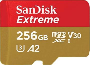 SanDisk 256GB Extreme microSDXC UHS-I Memory Card with Adapter C10, U3, V30, 4K, A2