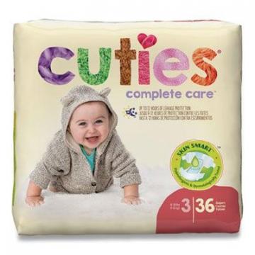 Cuties Premium Jumbo Diapers, Size 3, 16 lbs to 28 lbs, 144/Carton
