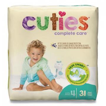 Cuties Premium Jumbo Diapers, Size 4, 22 lbs to 37 lbs, 124/Carton