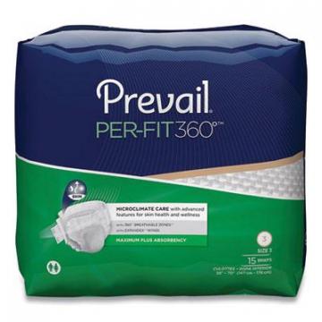 Prevail Per-Fit360 Degree Briefs, Maximum Plus Absorbency, Size 3, 58" to 70" Waist, 60/Carton