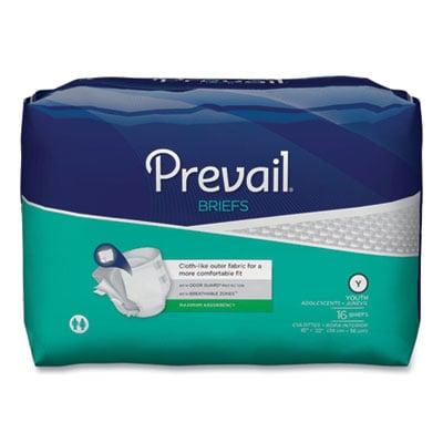 Prevail Briefs, Maximum Absorbency, Youth, 15" to 22" Waist, 96/Carton