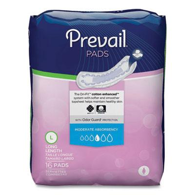Prevail Bladder Control Pads, Moderate Absorbency, Long, 144/Carton